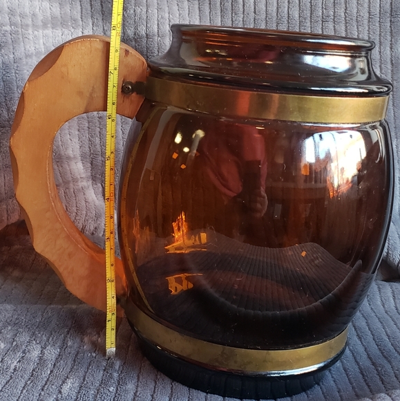Vintage Siesta Ware LARGE amber brown glass barrel jug with metal/wood handle - Picture 4 of 5